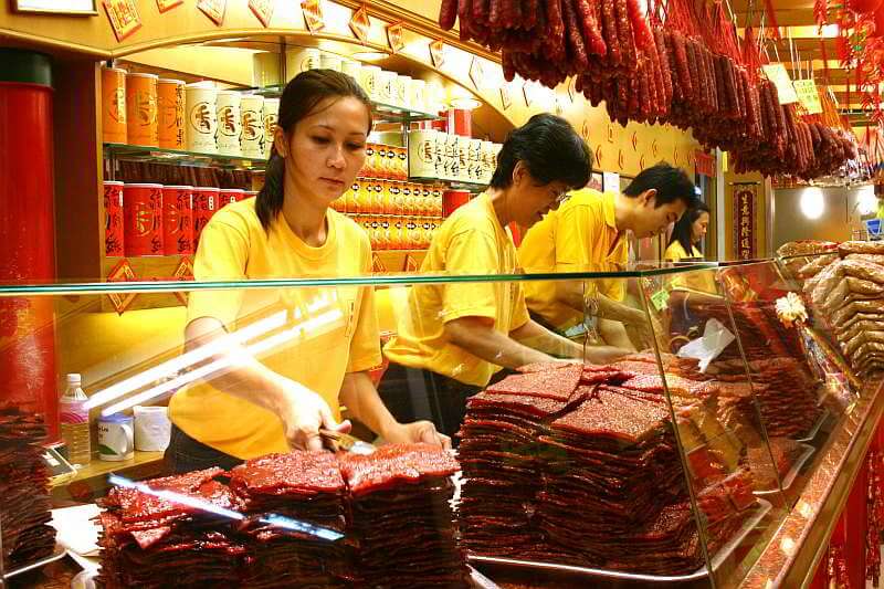 Köstliches Trockenfleisch in Singapur. Was will man mehr?